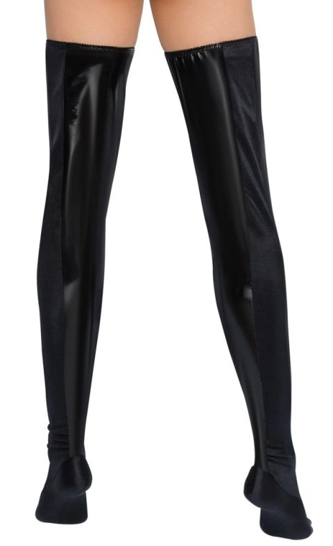 Black Level Pończochy winylowe czarne L/XL z elastycznymi wstawkami Black Level Pończochy winylowe czarne L/XL z elastycznymi wstawkami