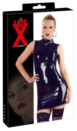 Late X Czarna lateksowa mini sukienka z kołnierzykiem 2XL
