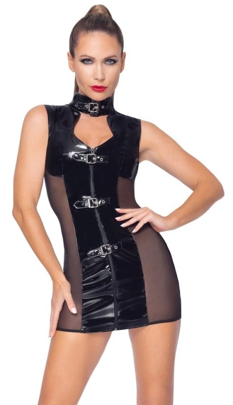 Black Level Sukienka Winylowa z Siateczką M Czarna Fason Podkreślający Black Level Sukienka Winylowa z Siateczką M Czarna Fason Podkreślający