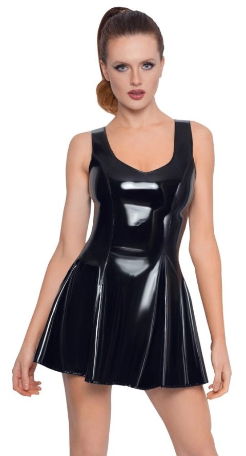 Black Level Vinylowa Sukienka Klasyczna Czarna XS z Rozkloszowaną Spodnicą Black Level Vinylowa Sukienka Klasyczna Czarna XS z Rozkloszowaną Spodnicą