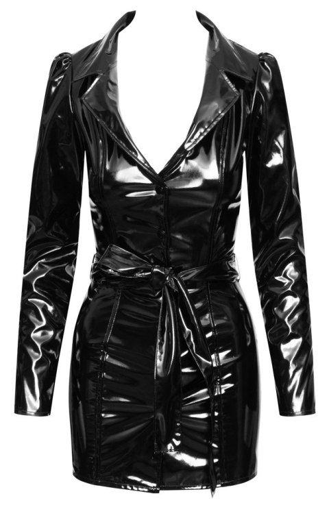 Black Level płaszcz winylowy czarny XL z paskiem i klapami Black Level płaszcz winylowy czarny XL z paskiem i klapami