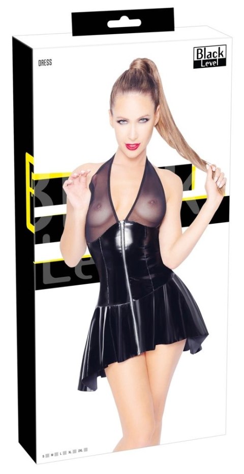 Black Level sukienka lakierowana z siateczką S czarna rozkloszowana Black Level sukienka lakierowana z siateczką S czarna rozkloszowana