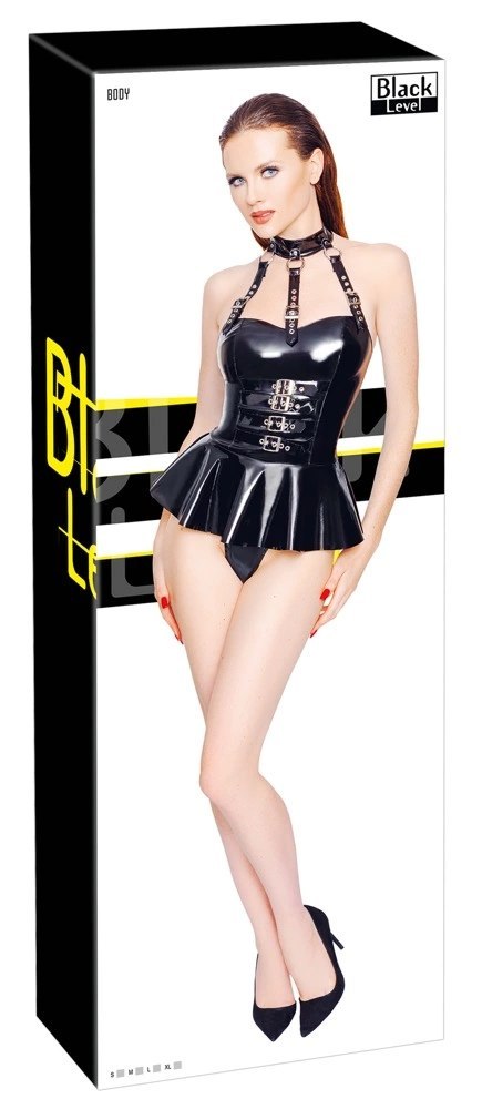 Black Level Body Vinylowe z Rozkloszowaną Spodnicą Czarny S Black Level Body Vinylowe z Rozkloszowaną Spodnicą Czarny S