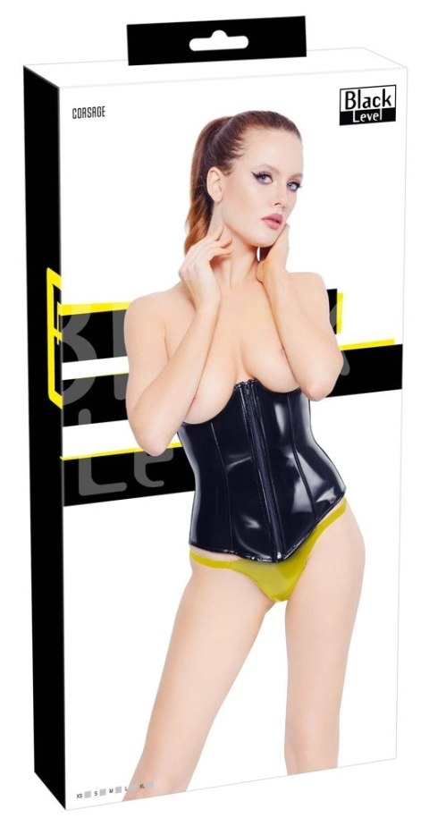 Black Level Gorset Winylowy Bez Miseczek + Stringi Czarny M Black Level Gorset Winylowy Bez Miseczek + Stringi Czarny M