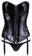Black Level Gorset Winylowy Sznurowany Tył + Stringi Czarny XL