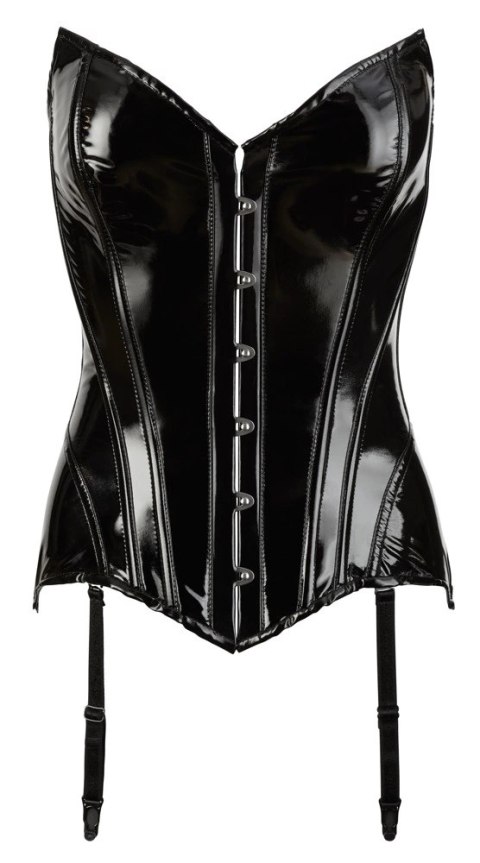 Black Level Gorset winylowy czarny z paskami do pończoch 2XL Black Level Gorset winylowy czarny z paskami do pończoch 2XL