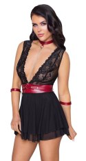 Cottelli Bondage Babydoll Czarna z Czerwoną Obręczą i Mankietami M