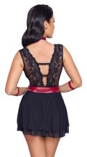 Cottelli Bondage Babydoll Czarna z Czerwoną Obręczą i Mankietami M