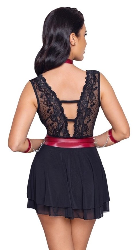 Cottelli Bondage Babydoll Czarna z Czerwoną Obręczą i Mankietami M Cottelli Bondage Babydoll Czarna z Czerwoną Obręczą i Mankietami M