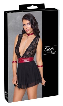 Cottelli Bondage Babydoll czarna S z czerwoną obrożą i mankietami
