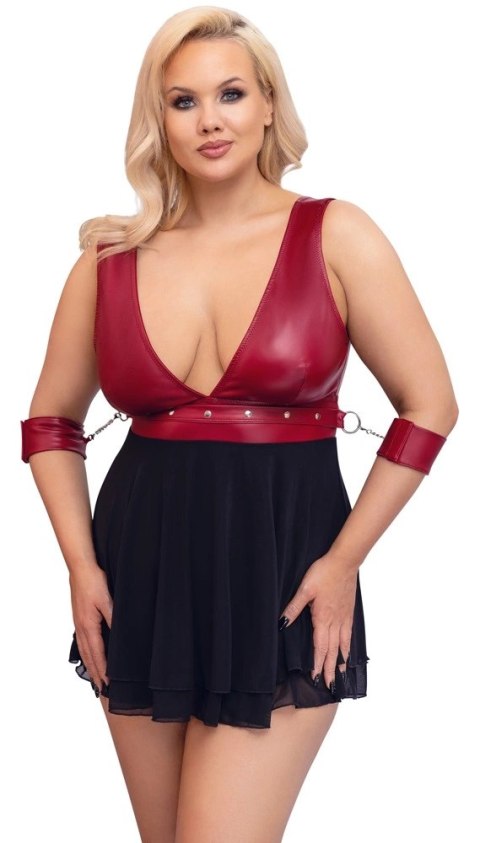 Cottelli Bondage Plus Babydoll z mankietami czerwono-czarna 4XL Cottelli Bondage Plus Babydoll z mankietami czerwono-czarna 4XL