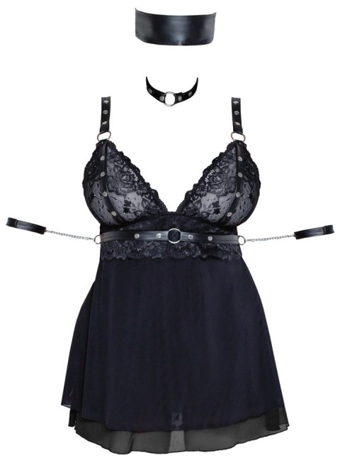 Cottelli Bondage sukienka z koronką, obroża i mankiety 2XL czarna Cottelli Bondage sukienka z koronką, obroża i mankiety 2XL czarna
