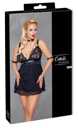 Cottelli Bondage sukienka z koronką, obroża i mankiety 4XL czarna