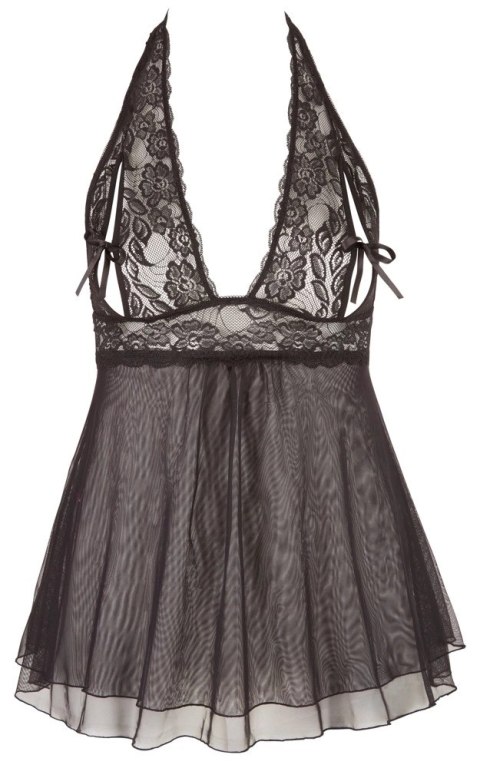 Cottelli CURVES Babydoll czarna 4XL z dekoracyjną kokardką i rozcięciem Cottelli CURVES Babydoll czarna 4XL z dekoracyjną kokardką i rozcięciem
