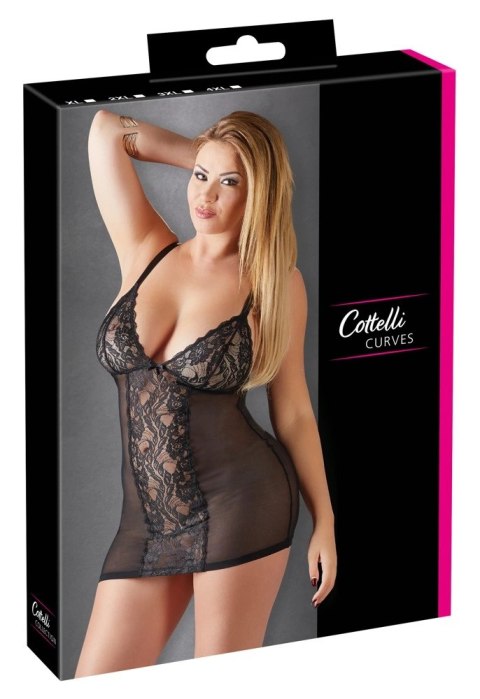 Cottelli Curves Sukienka bieliźniana czarna XL z koronką i regulacją