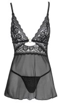 Cottelli Lingerie Halka Siateczkowa z Koronką i Stringi S