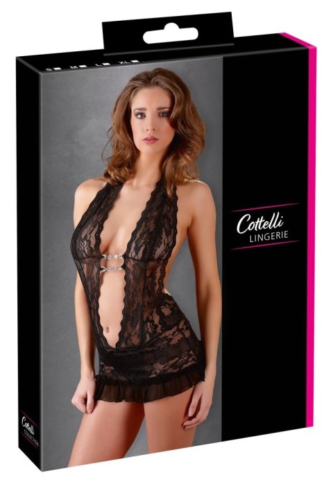 Cottelli Lingerie Sukienka koronkowa z łańcuszkami i stringi czarne XL