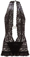 Cottelli Lingerie Sukienka koronkowa z łańcuszkami i stringi czarne XL