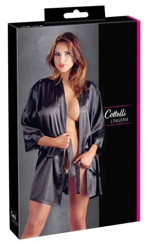Cottelli Lingerie Szlafrok Satynowy z Koronką Czarny S/M Cottelli Lingerie Szlafrok Satynowy z Koronką Czarny S/M