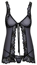 Kissable Babydoll & Stringi L/XL Czarna Koronka, Regulowane Ramiączka