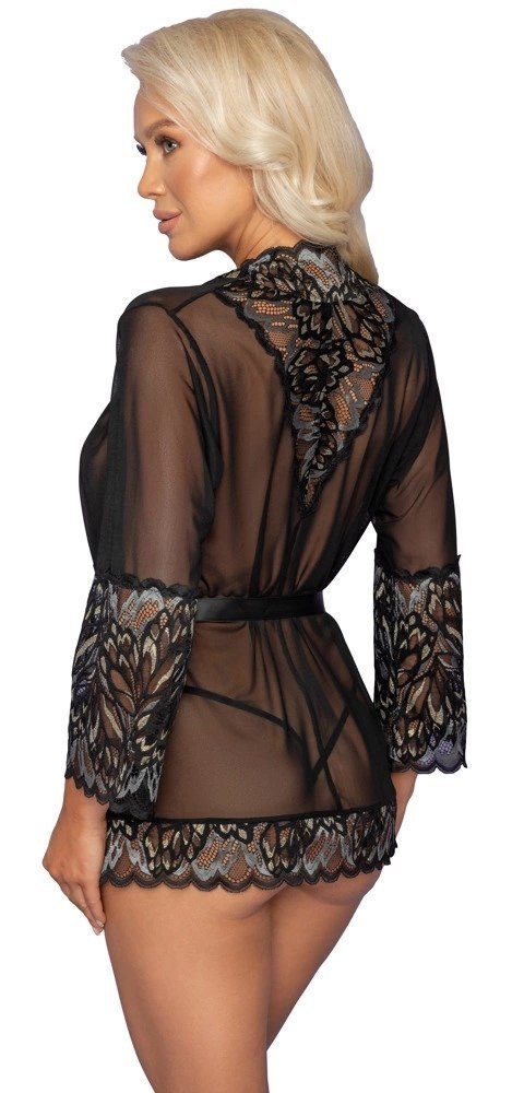 Kissable Kimono L/XL czarne - elegancki szlafrok z koronką Kissable Kimono L/XL czarne - elegancki szlafrok z koronką