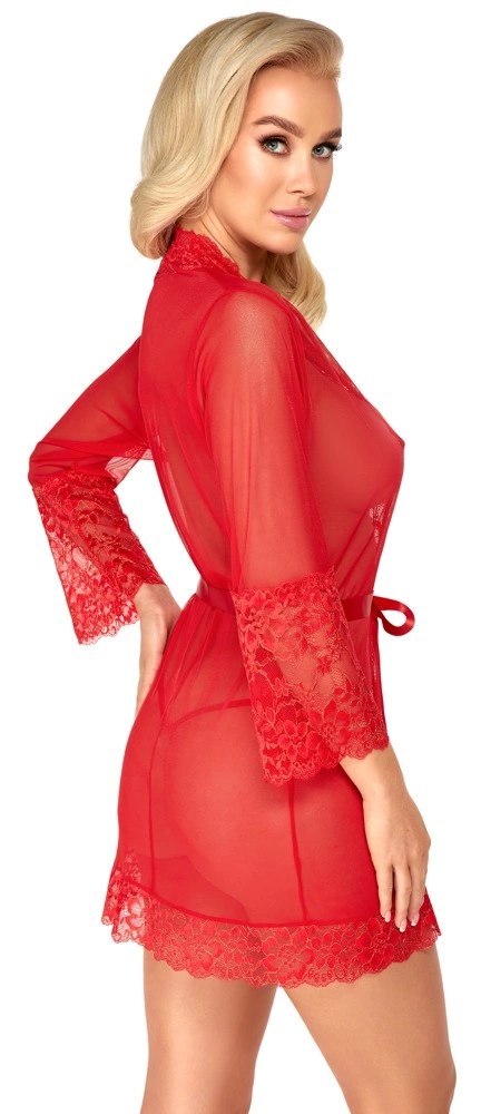 Kissable Kimono L/XL czerwony z koronką i satynowym paskiem Kissable Kimono L/XL czerwony z koronką i satynowym paskiem