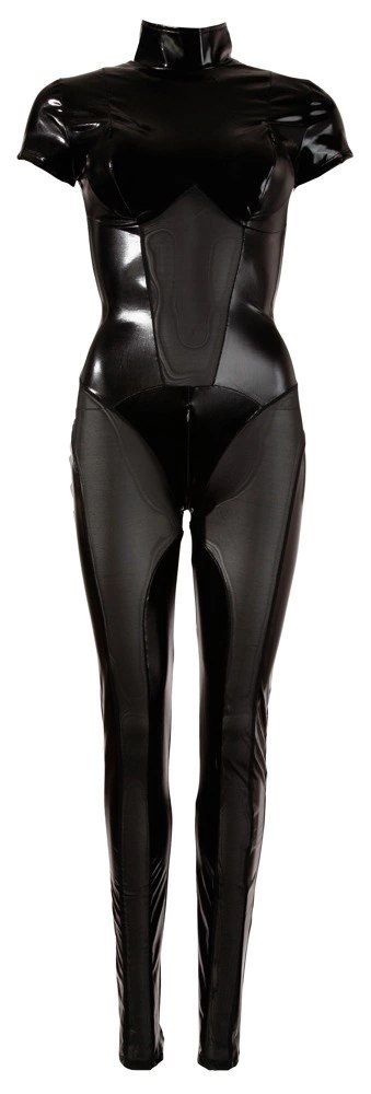 Cottelli Collection Kombinezon XL Czarny Wetlook z Siatką i Zamkami Cottelli Collection Kombinezon XL Czarny Wetlook z Siatką i Zamkami