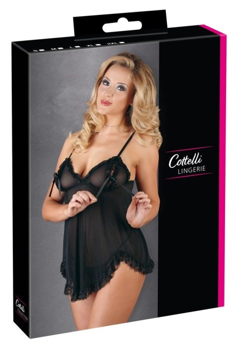 Cottelli Lingerie XL - Koszulka Nocna Mesh z Kokardkami + Stringi Czarna Cottelli Lingerie XL - Koszulka Nocna Mesh z Kokardkami + Stringi Czarna