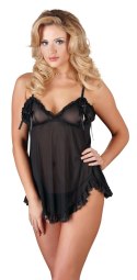 Cottelli Lingerie XL - Koszulka Nocna Mesh z Kokardkami + Stringi Czarna