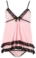 Cottelli Lingerie koszulka nocna rożowa z koronką i stringami S