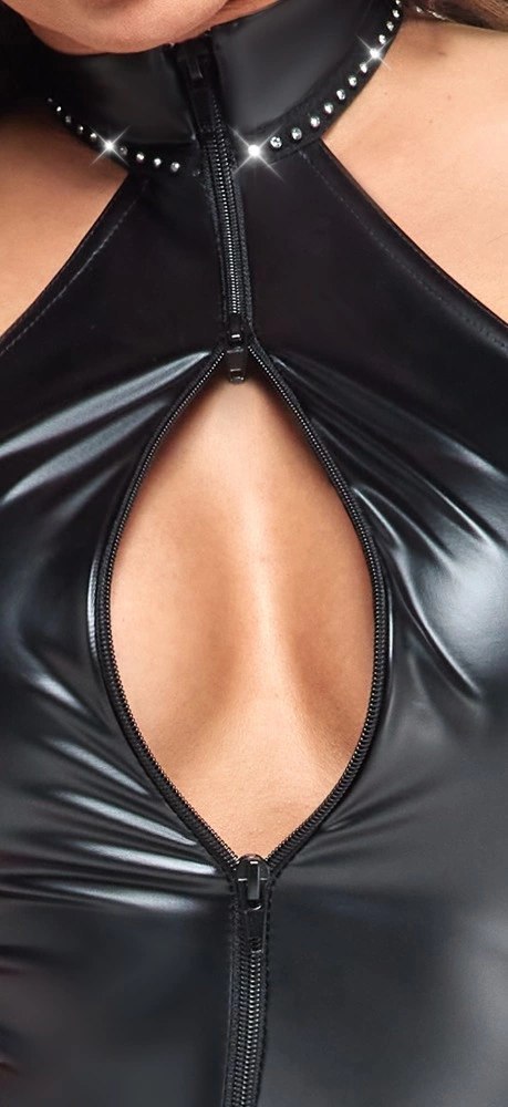 Noir Bodywear Kombinezon Powerwetlook XL Czarny Z Kryształkami Noir Bodywear Kombinezon Powerwetlook XL Czarny Z Kryształkami