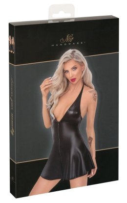 Noir Handmade Sukienka Krotka Czarna XL Matowa i Wetlook, Zamek Przod