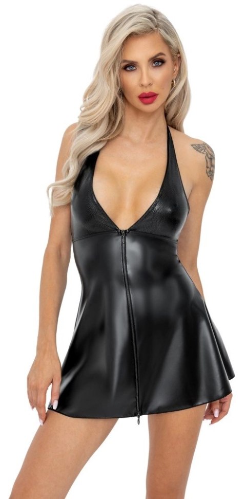 Noir Handmade Sukienka Krotka Czarna XL Matowa i Wetlook, Zamek Przod Noir Handmade Sukienka Krotka Czarna XL Matowa i Wetlook, Zamek Przod