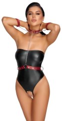 Cottelli Bondage Body XL czarne z czerwoną uprzężą i mankietami