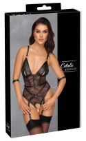 Cottelli Bondage Body koronkowe z mankietami i paskami M czarne