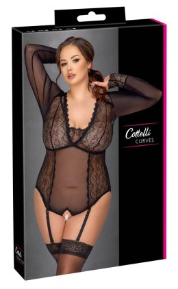Cottelli CURVES Body XL czarne przejrzyste z koronką i wycięciem