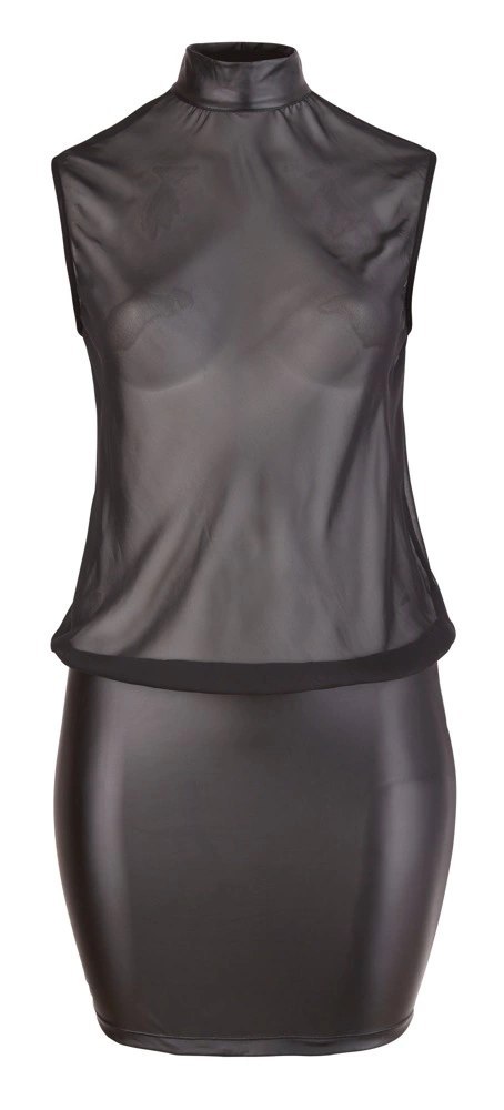 Cottelli Curves sukienka mini czarna 3XL z szyfonową gorą i siateczką Cottelli Curves sukienka mini czarna 3XL z szyfonową gorą i siateczką