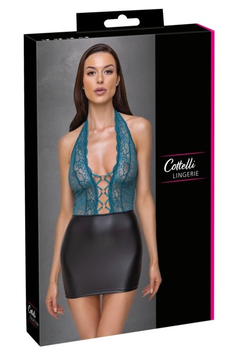 Cottelli Lingerie sukienka matowa czarna z zieloną koronką L