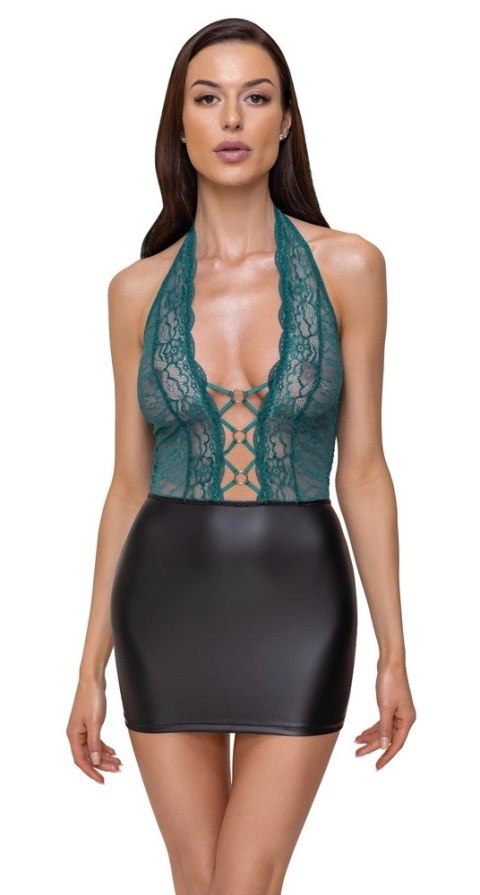 Cottelli Lingerie sukienka matowa czarna z zieloną koronką L Cottelli Lingerie sukienka matowa czarna z zieloną koronką L