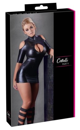 Cottelli PARTY czarna mini sukienka wet look stojka rozmiar S