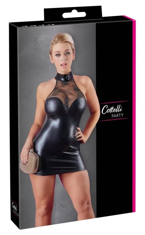 Cottelli PARTY sukienka czarna wet look koronka L kobieca elegancja