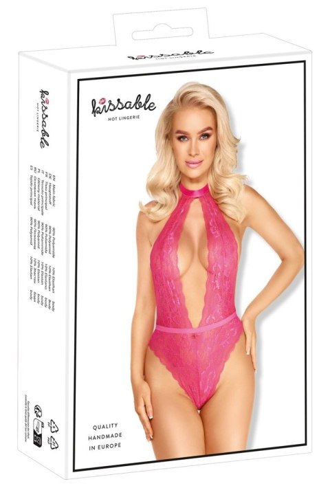 Kissable Body S/M rożowe - koronka, satynowe wiązanie, bez plecow Kissable Body S/M rożowe - koronka, satynowe wiązanie, bez plecow