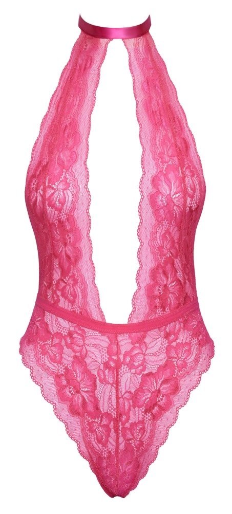 Kissable Body S/M rożowe - koronka, satynowe wiązanie, bez plecow Kissable Body S/M rożowe - koronka, satynowe wiązanie, bez plecow