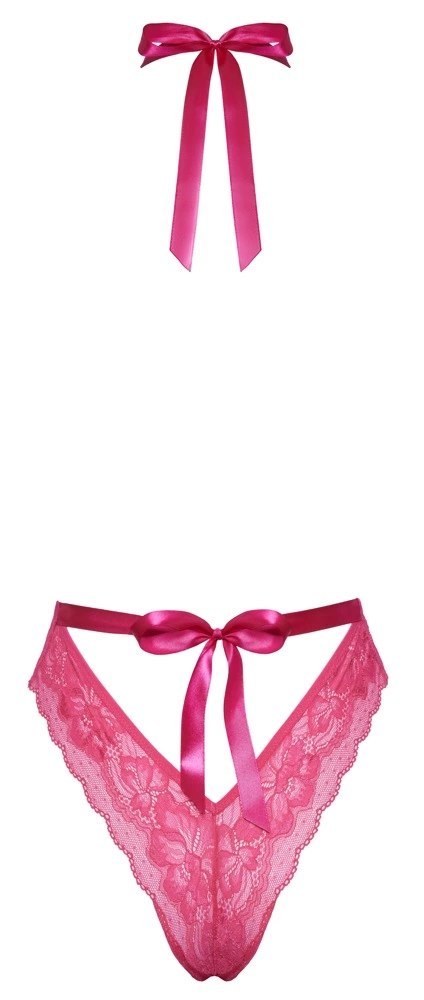 Kissable Body S/M rożowe - koronka, satynowe wiązanie, bez plecow Kissable Body S/M rożowe - koronka, satynowe wiązanie, bez plecow