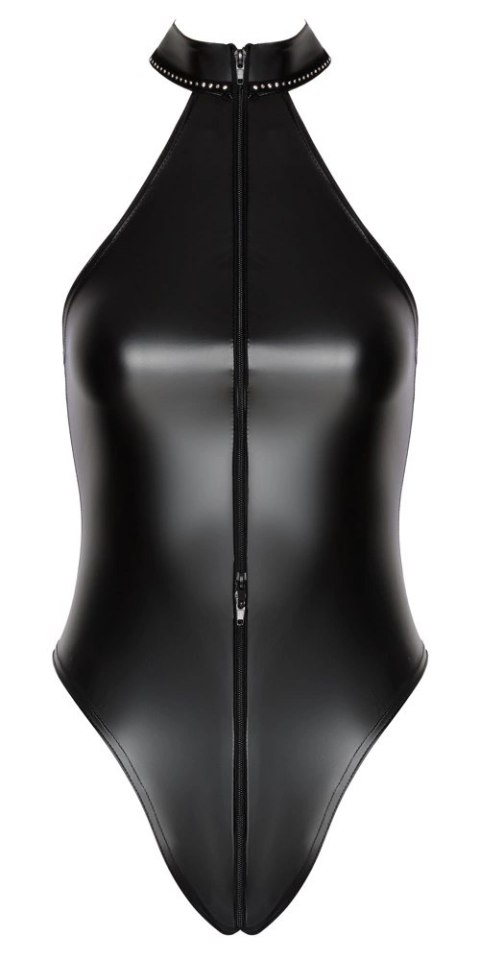 Noir Body Matowe L z Kołnierzykiem i Srebrnymi Dżetami, powerwetlook Noir Body Matowe L z Kołnierzykiem i Srebrnymi Dżetami, powerwetlook