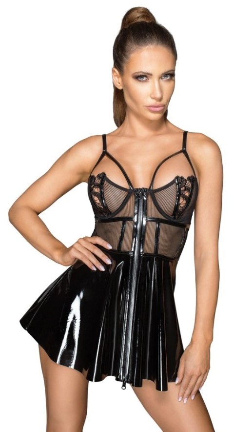 Noir Handmade S Krotka Sukienka Błyszcząca z Przezroczystą Gorą Noir Handmade S Krotka Sukienka Błyszcząca z Przezroczystą Gorą