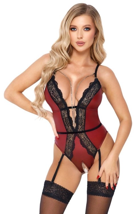 Abierta Fina Body Czerwone z Czarną Koronką, Łańcuszki, S Abierta Fina Body Czerwone z Czarną Koronką, Łańcuszki, S