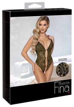 Abierta Fina Body XL czarna koronka z metalicznym akcentem otwarty przod