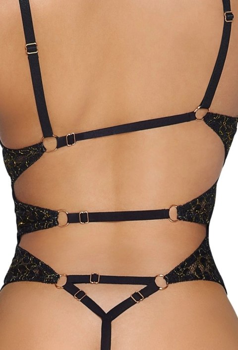 Abierta Fina Body XL czarna koronka z metalicznym akcentem otwarty przod Abierta Fina Body XL czarna koronka z metalicznym akcentem otwarty przod
