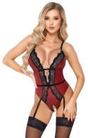 Abierta Fina Body czerwone z czarną koronką, łańcuszki, rozmiar M